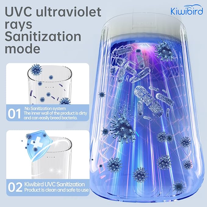 KIWIBIRD Mini Water Flosser for Travel, Ultra-Portable Cordless Oral Irrigator with UVC Light, IPX8 Waterproof 3 Modes, 230mL Teeth Cleaner for Tonsil Stones & Braces Care - Home & Travel (Purple)