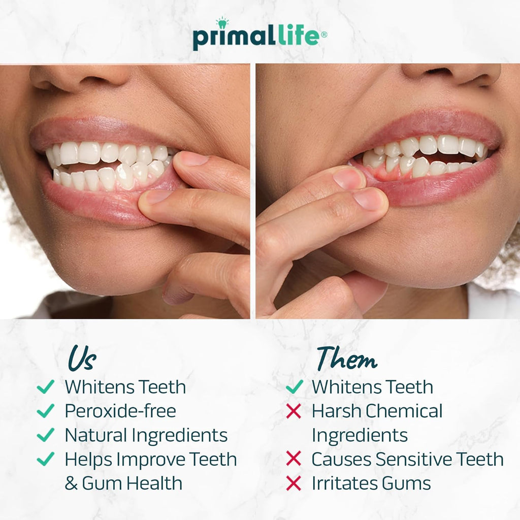 Primal Life Organics Real White Teeth Whitening Strips, All-Natural, Peroxide-Free, 28 Strips, 14 Treatments