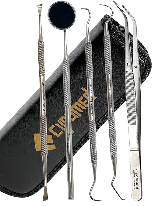 Premium Dental Tools, Plaque Remover for Teeth, Professional Hygiene Cleaning Kit,Stainless Tooth Scraper Plaque Tartar Remover Cleaner,Dental Pick Scaler Oral Care Tools Set (Set of 5 with CASE)