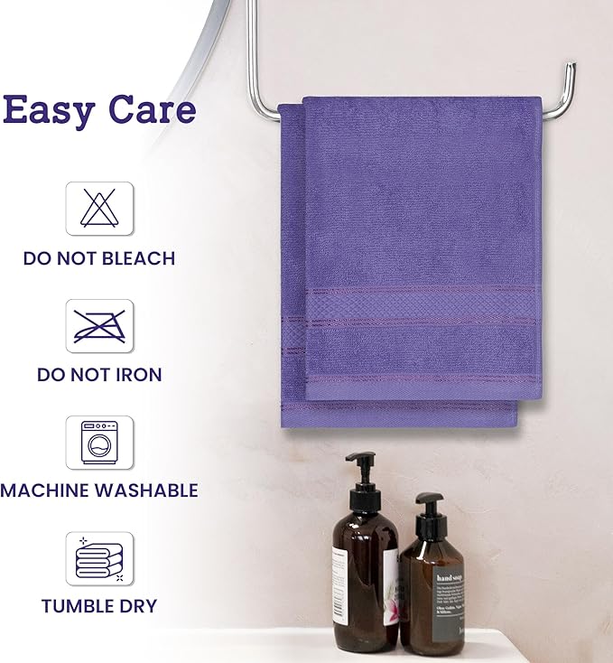 Casa Lino 100% Cotton Hand Towels for Bathroom - Soft, Highly Absorbent & Quick Dry Kitchen Towels - Gym Towel Set - Travel Towel Set - 24" x 16" - Pack of 4 - (Lavender)
