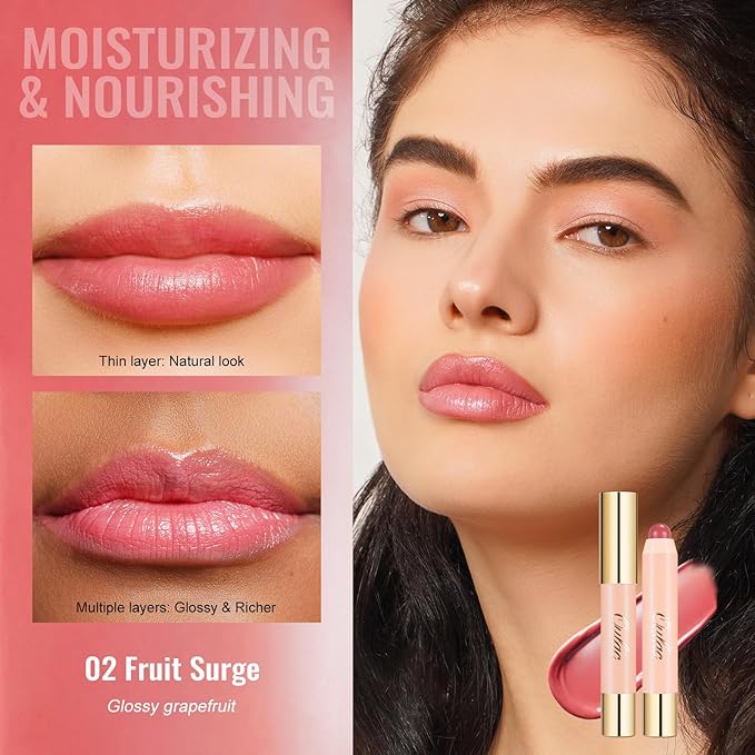 Oulac Pink Nude Lipstick - Moisturizing Lipstick Tinted Lip Balm for Dry Lips, Hydrating Creamy Lip Crayon & Blush - Lip Colour and Cheeks Makeup | 2.48g, Fruit Surge (02)