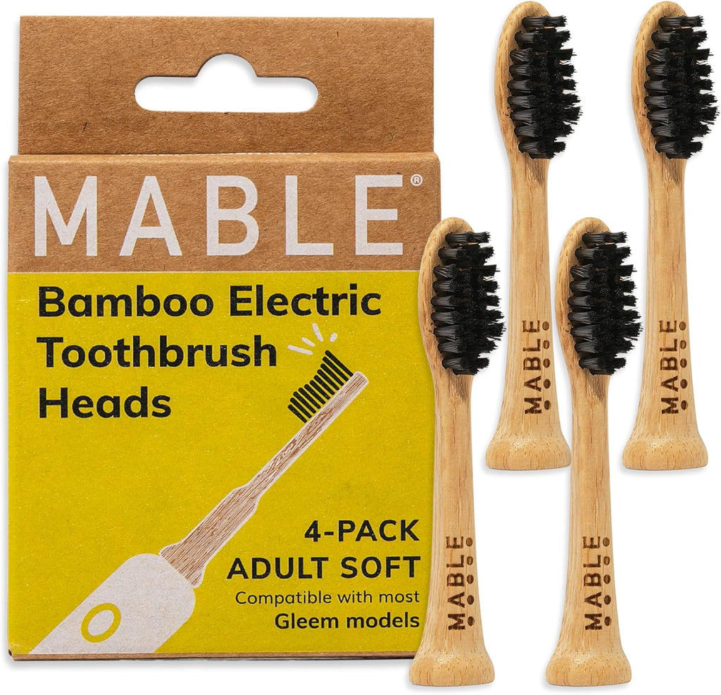 Bamboo Electric Toothbrush Heads | Compatible with Gleem Electric Toothbrush | 4 Brush Heads with Soft Bristles | Plant-Based Adult Size Replacement Heads