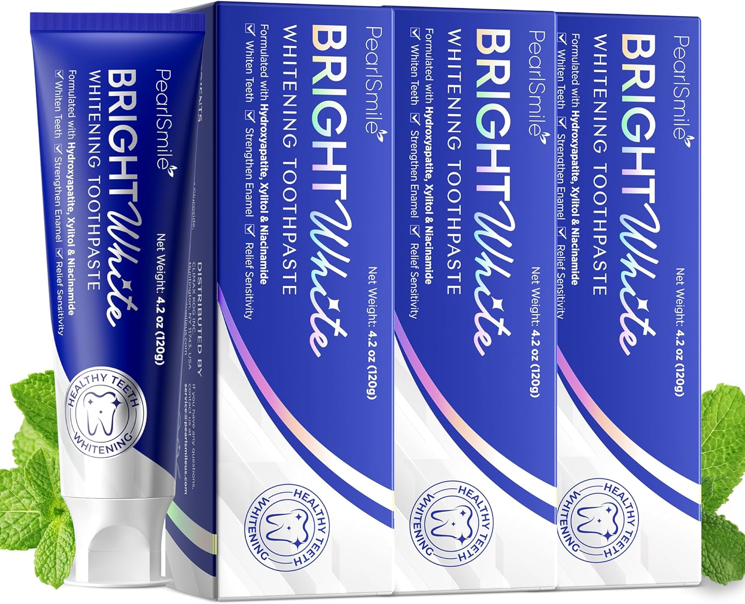 PearlSmile Hydroxyapatite Niacinamide Whitening Toothpaste – 5% Niacinamide + 10% Nano-Hydroxyapatite (nHAp) – Strengthens Enamel & Remineralizes – Fluoride-Free, 4.2oz (Pack of 3)