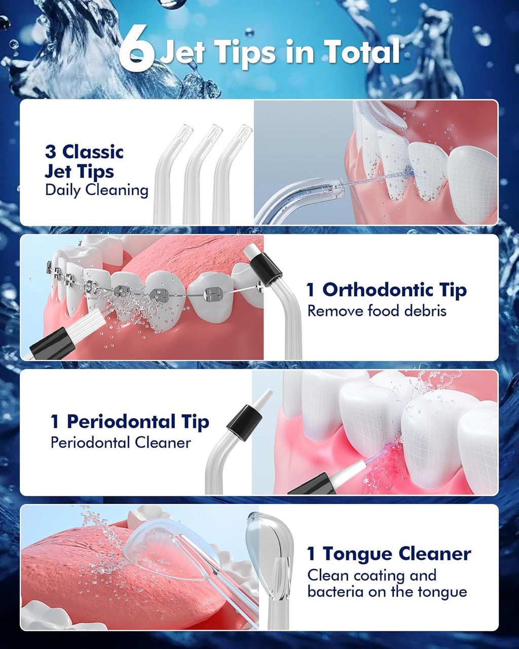 Water Flossers for Teeth - 5 Modes, 6 Flossing Tips, Rechargeable Cordless Portable 300ML Larger Tank Electric Waterflosser Cleaner IPX7 Waterproof Floss Cleaning Teeth Pick for Home Travel