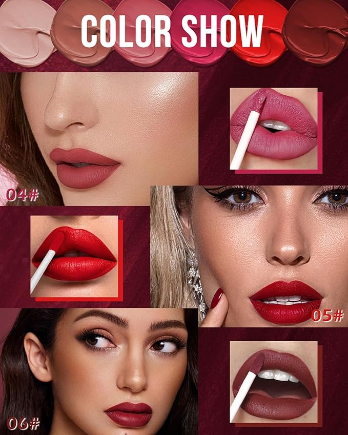 Matte Liquid Lipstick Set-3Pcs High Pigmented Lip Stain Tint,Matte Velvet Lip Gloss,Up to 16H Wear Lipgloss,Long Lasting Waterproof Non-Stick Tinted Lipstain,Christmas Makeup Gift Kit for Women-B