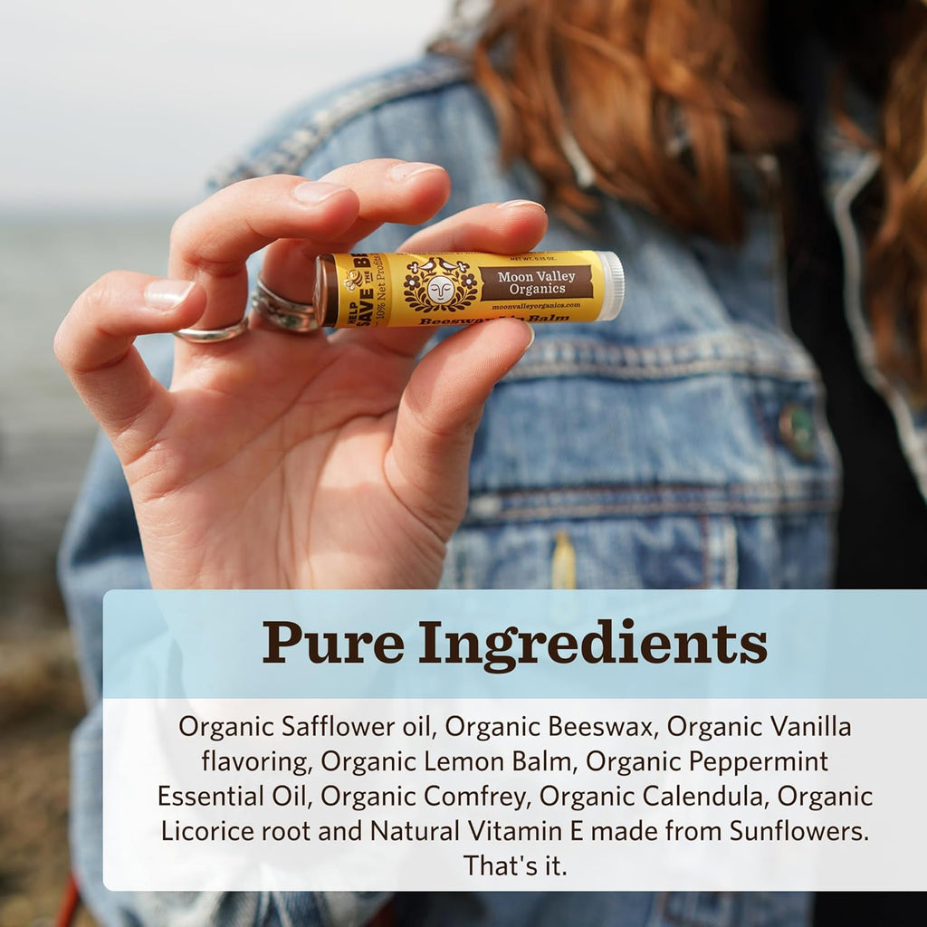 Moon Valley Organics Beeswax Lip Balm for Moisturizing Lips and Cuticles (COOL MINT VANILLA, 4 Count (Pack of 1))