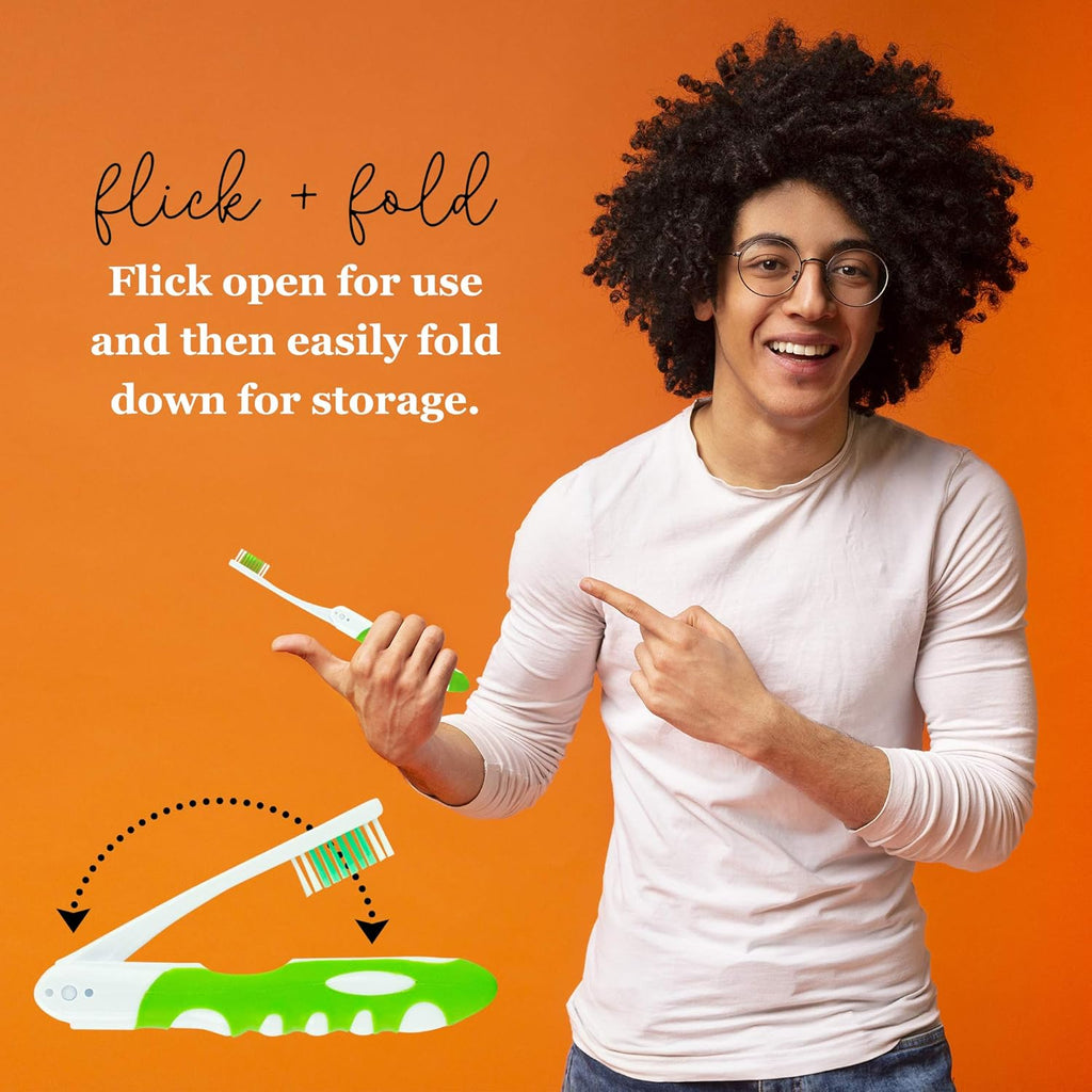 Portable Folding Toothbrush with Built-in Cover - Collapsible Multicolor Travel Kit (25 Pack Firm-Multicolor)