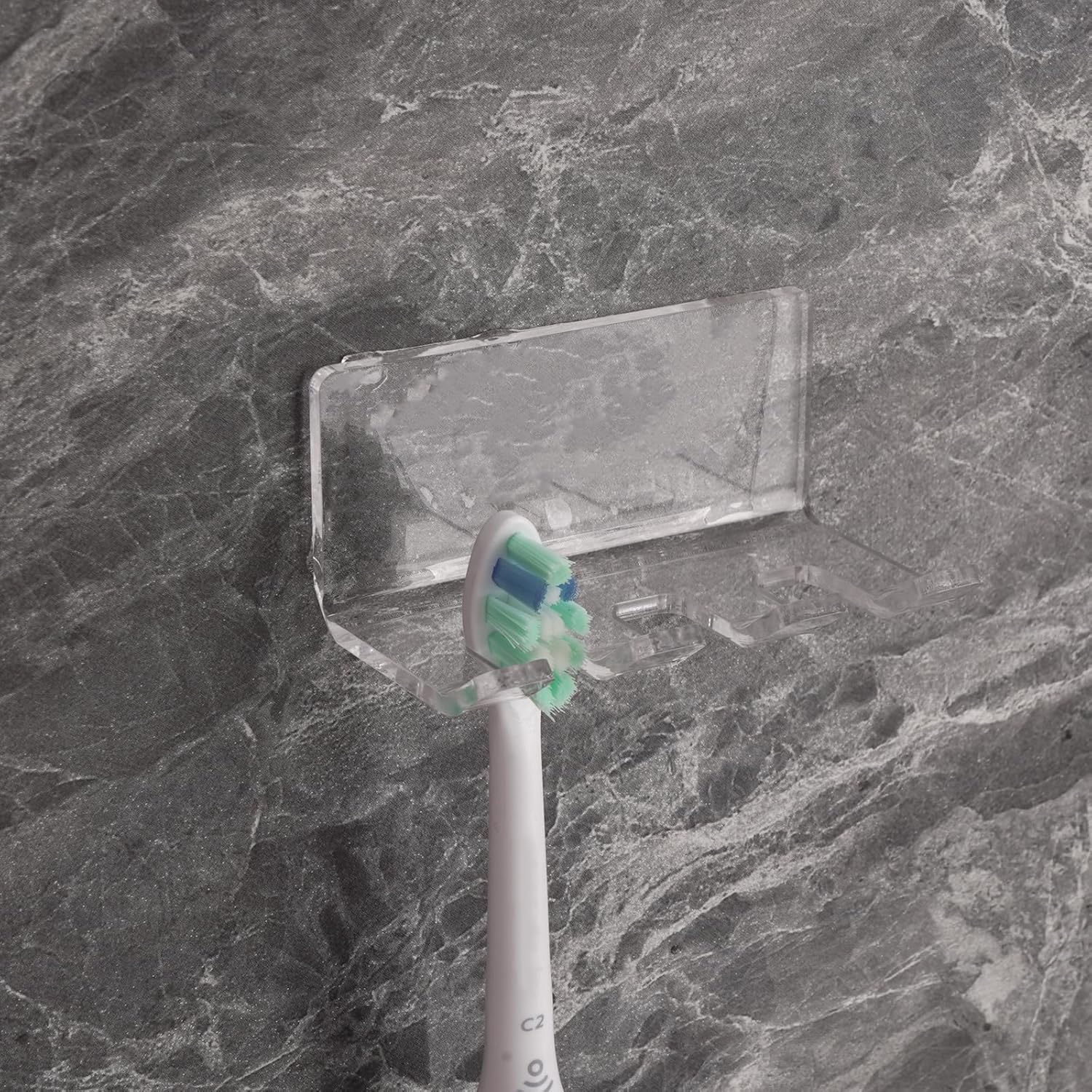 Self Adhesive Toothbrush Holders Wall Mounted, 3 Slots Electric Toothbrush Organizer for Shower, Multipurpose Rack Hanger for Power Plug, Razor, Key(Clear)