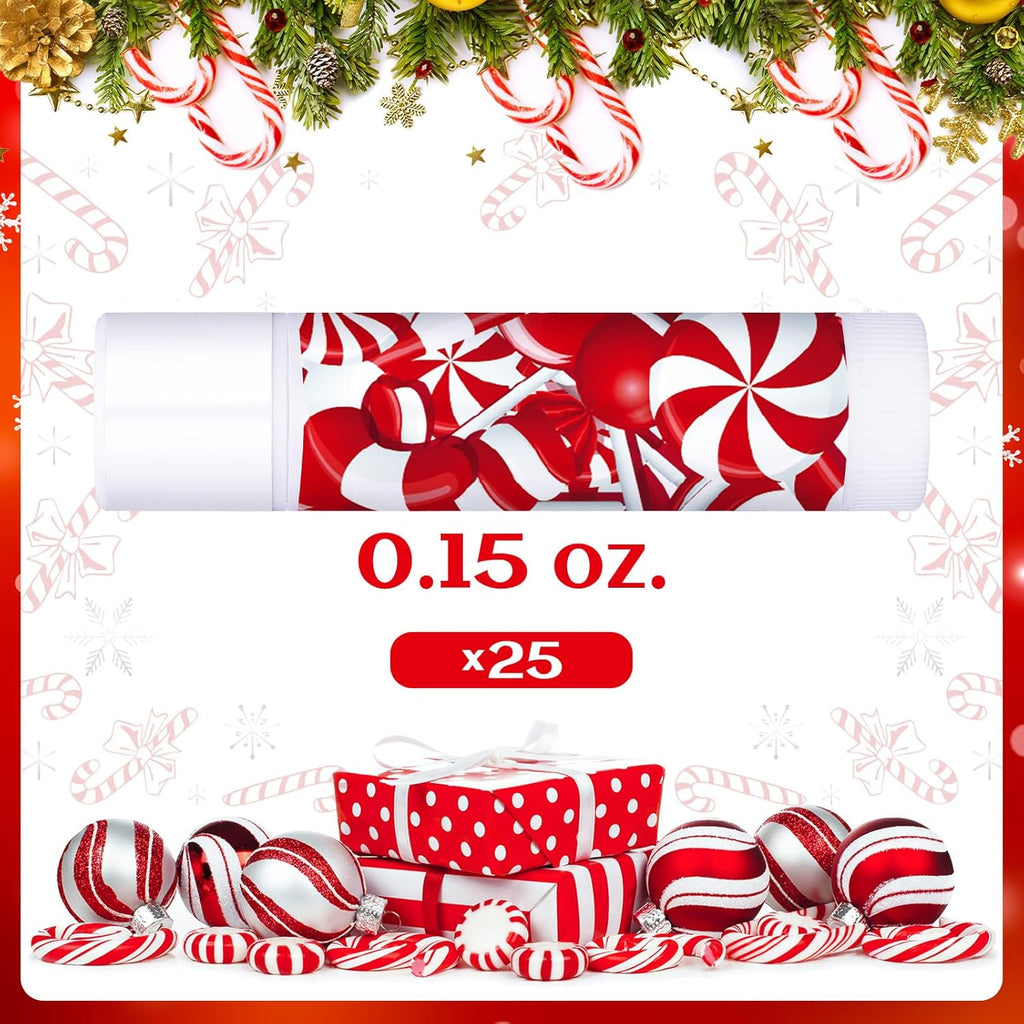 25 Pack Christmas Lip Balms Bulk Christmas Candy Peppermint Cane Scented Holiday Flavor Lip Balm Gifts Xmas Party Gifts Bulk Xmas Items Stocking Stuffers for Women Men Staff Employee (Lollipop 1)