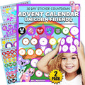 2PK Unicorn Friends Sticker Advent Calendar for Kids 18m+ Countdown to Christmas for Toddlers, 30 Days to Birthday, Vacation, Party, School with Activity Board & Crown by LIL ADVENTS Mini Milestones