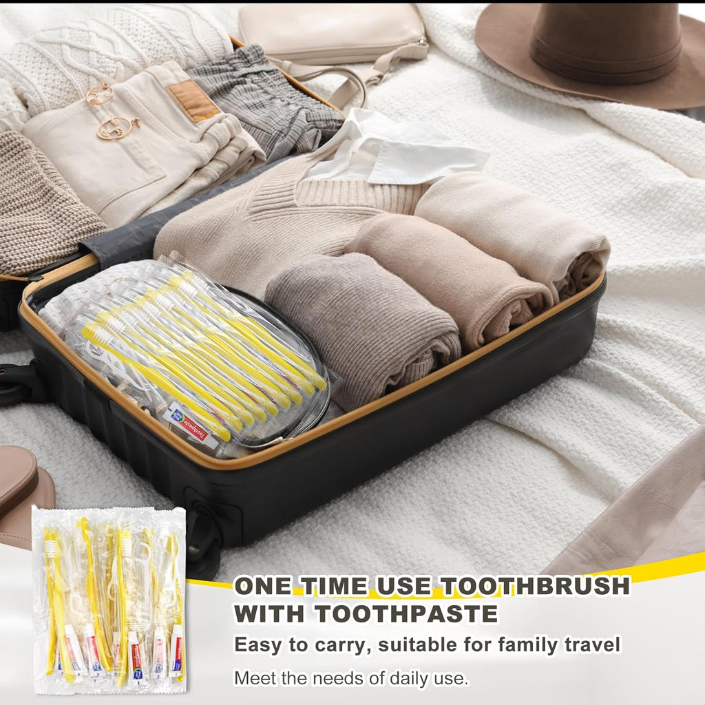 200pcs Disposable Toothbrushes with Toothpaste and Floss,Yellow Bulk Single Use Toothbrush Floss Pick Individually Wrapped Disposable Travel Toothbrushes Kit for Homeless,Airbnb,Hotel,Guest