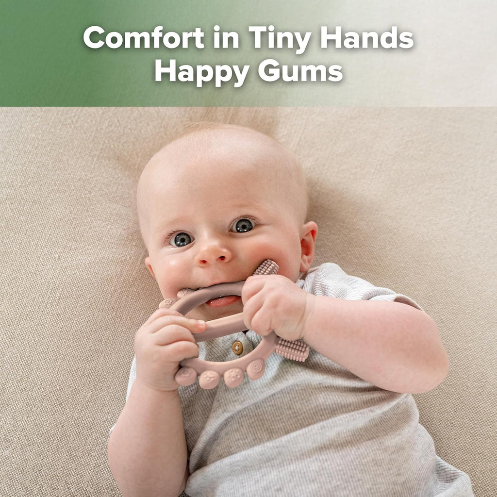 Haakaa Silicone Crab Baby Teether,Teething Toys,360°Baby Toothbrush Head for Infant Self-Brushing Training,Food-Grade Silicone,Blush