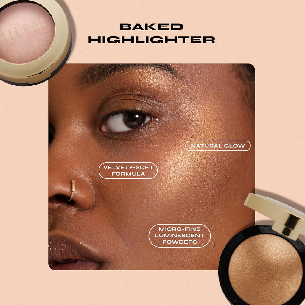 Milani Highlighter Makeup - Baked Contour Powder & Face Highligher, Made in Italy - Rosa Italiana