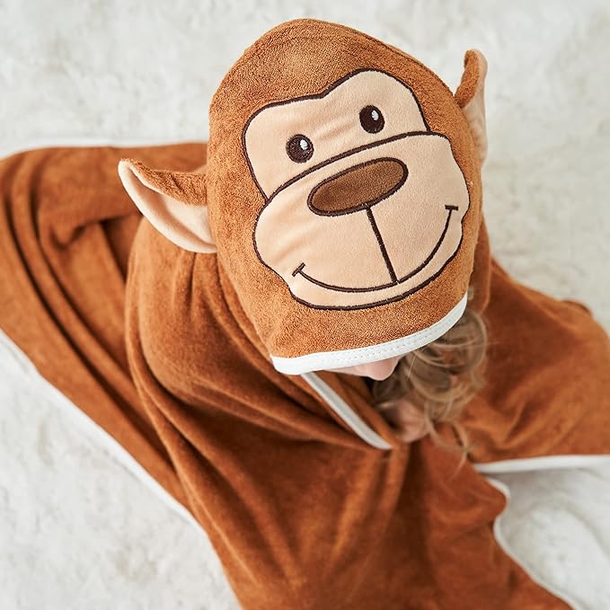 HIPHOP PANDA Hooded Towel - Rayon Made from Bamboo, Bath Towel with Bear Ears for Newborn, Babie, Toddler, Infant - Absorbent Large Baby Towel - Monkey, 30 x 40 Inch