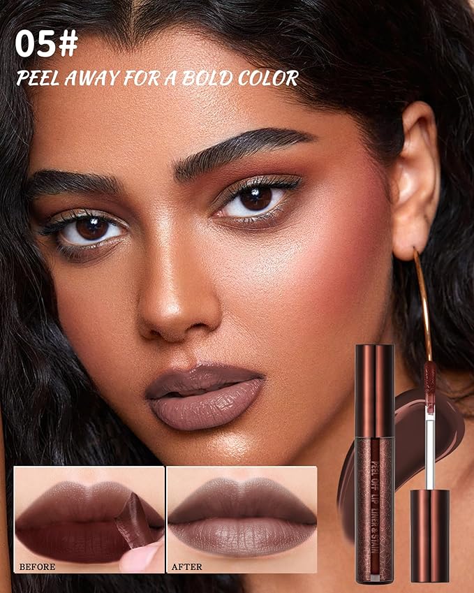 Peel Off Lip Liner Stain, Long Lasting Waterproof Transfer-Proof Lip Tint Stain Peel Off, Non-stick High Pigmented Lip Gloss Lipliner Tattoo, Liquid Tinted Lipstick, Lip Makeup Gift for Women Girl-05