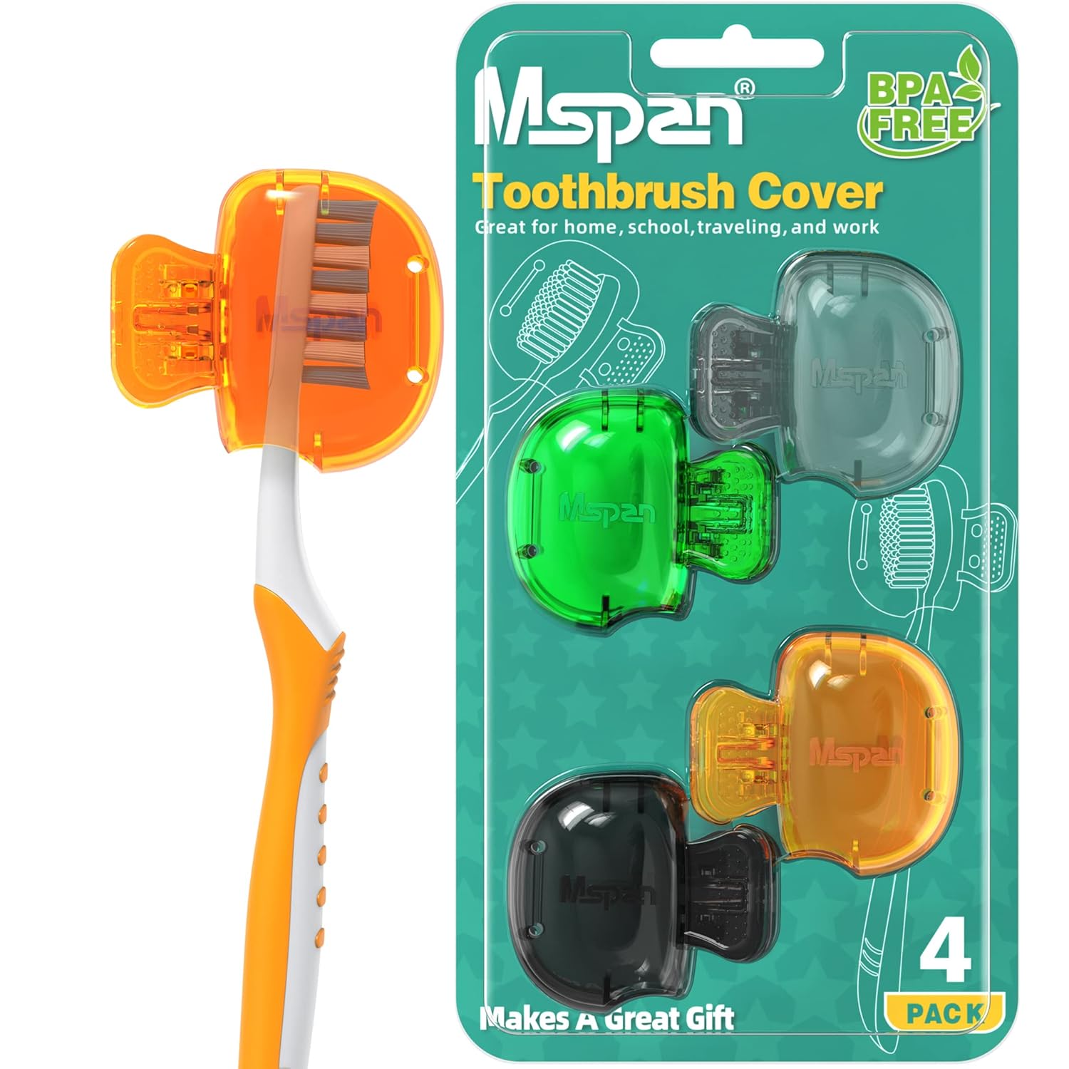 Mspan Electric Toothbrush Cover Cap: Brush Head Protector Cute Plastic Clip Pod - Toothbrush Travel Case for Traveling & Home - 4 Packs