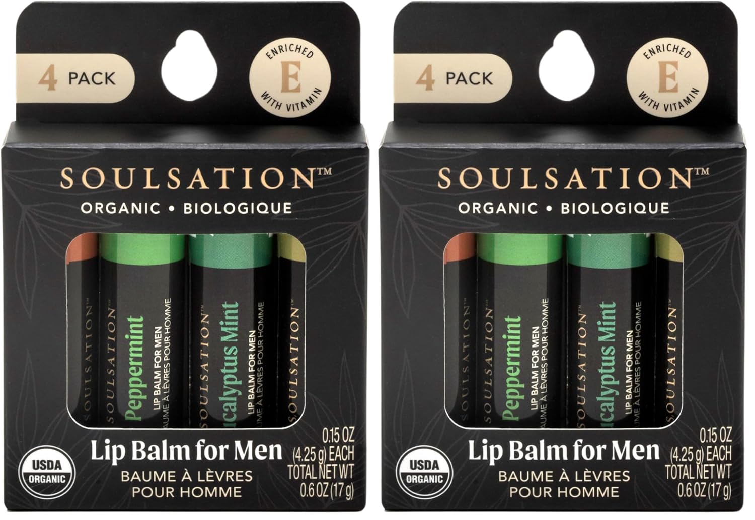 Organic Lip Balm Set for Men - 4 Flavors - 100% Natural Moisturizing for Cracked & Dry Lips (Pack of 2)