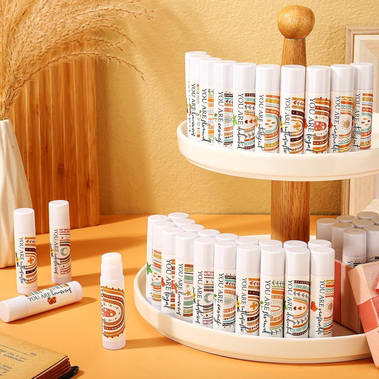 50 Pcs Christmas Christian Lip Balm Bulk Bible Verses Lip Balm Scripture Christian Gifts for Women Faith Religious Church Party Favor Inspirational Gift for Coworker Staff Employee(Boho)