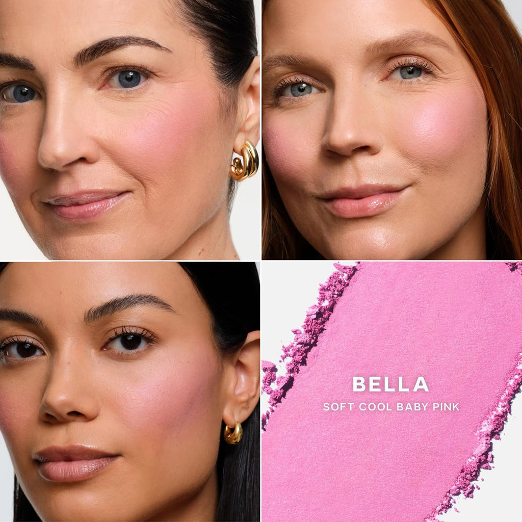 Saie SuperSuede Baked Blush - Talc-Free Powder Blush for Cheeks Infused with Hyaluronic Acid, Glycerin + Squalane - Hydrating Face Makeup for a Natural, Diffused Flush of Color - Bella (0.1 Ounce)