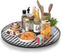 24" Black and White Kitchen Lazy Susan Turntable, Round Checkered Decorative Tray, Large Lazy Susan for Dining Table Centerpiece, Pantry, Kitchen, Bathroom, Countertop, Cupboard, Home Decor