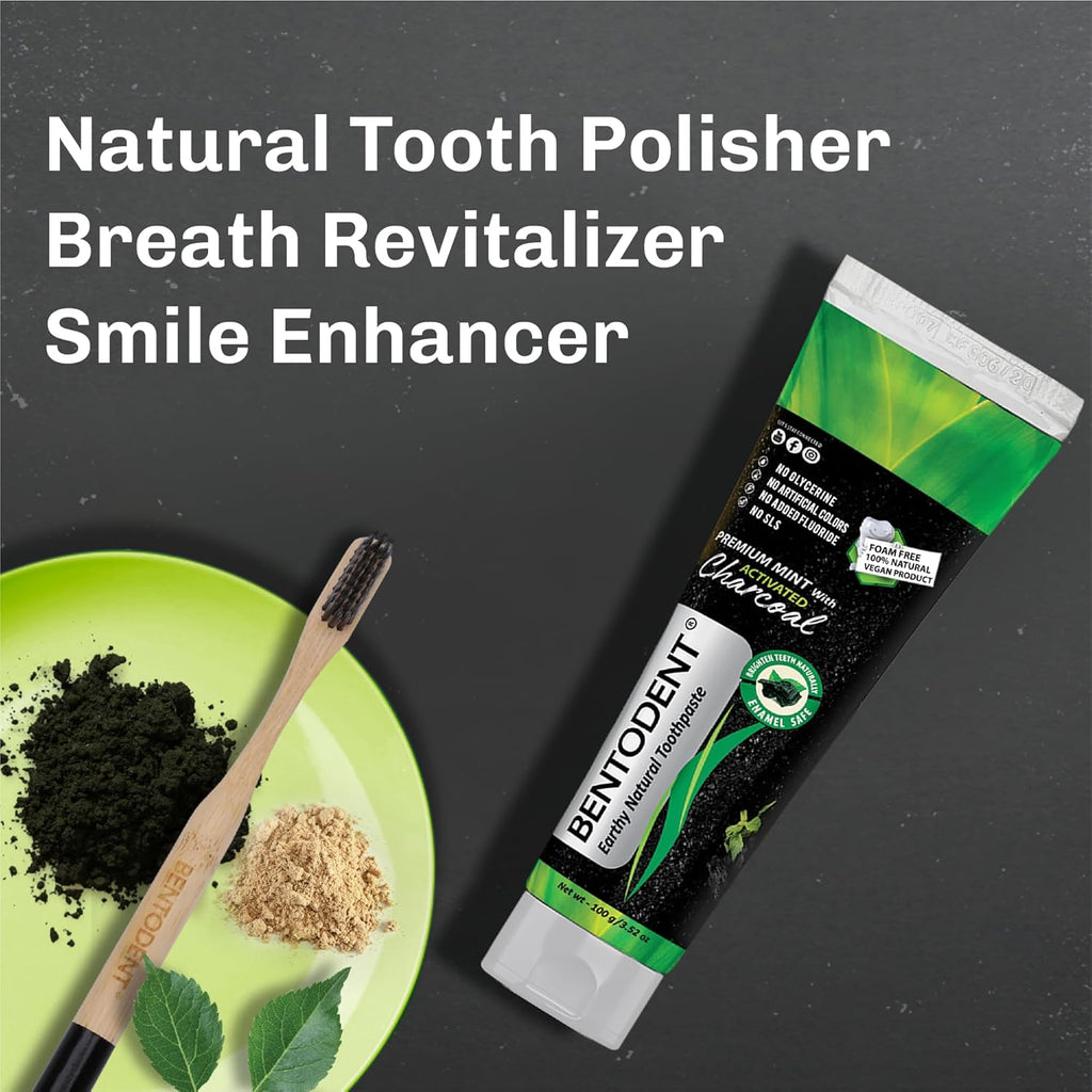 BENTODENT TOOTHPASTE Teeth Whitening Bentonite Clay & Activated Charcoal Toothpaste - Natural Teeth Whitening Toothpaste, No Fluoride & No SLS Vegan, 3.52 oz