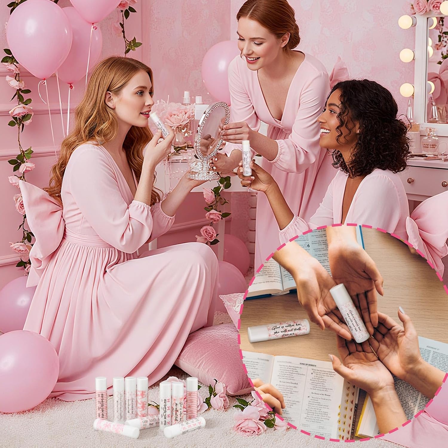 50 Pack Christmas Christian Religious Gifts Bulk Pink Bow Lip Balms for Women Church Party Favors Bible Verse Lip Balms Bulk Gifts for Coworkers Staff Employee Christmas Stocking Stuffers