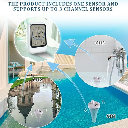 2025 New Digital Pool Thermometer Floating Easy Read, IPX8 Swimming Thermometer Wireless,Water Temperature with LCD Display, Outdoor Floating Thermometers for Bath Pool Hot Tubs Fish Tank with 2m Rope