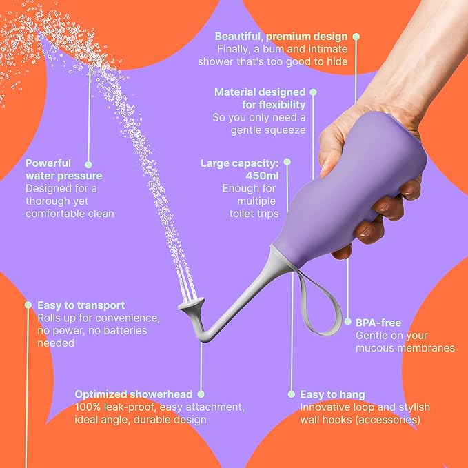 Butt & Intimate Shower 3.0 – Mobile Travel Bidet & Sustainable Intimate Shower, Replaces Wet Wipes, Saves Toilet Paper, Portable Handheld Bidet, Travel Bag Included, BPA-Free - Proud Purple