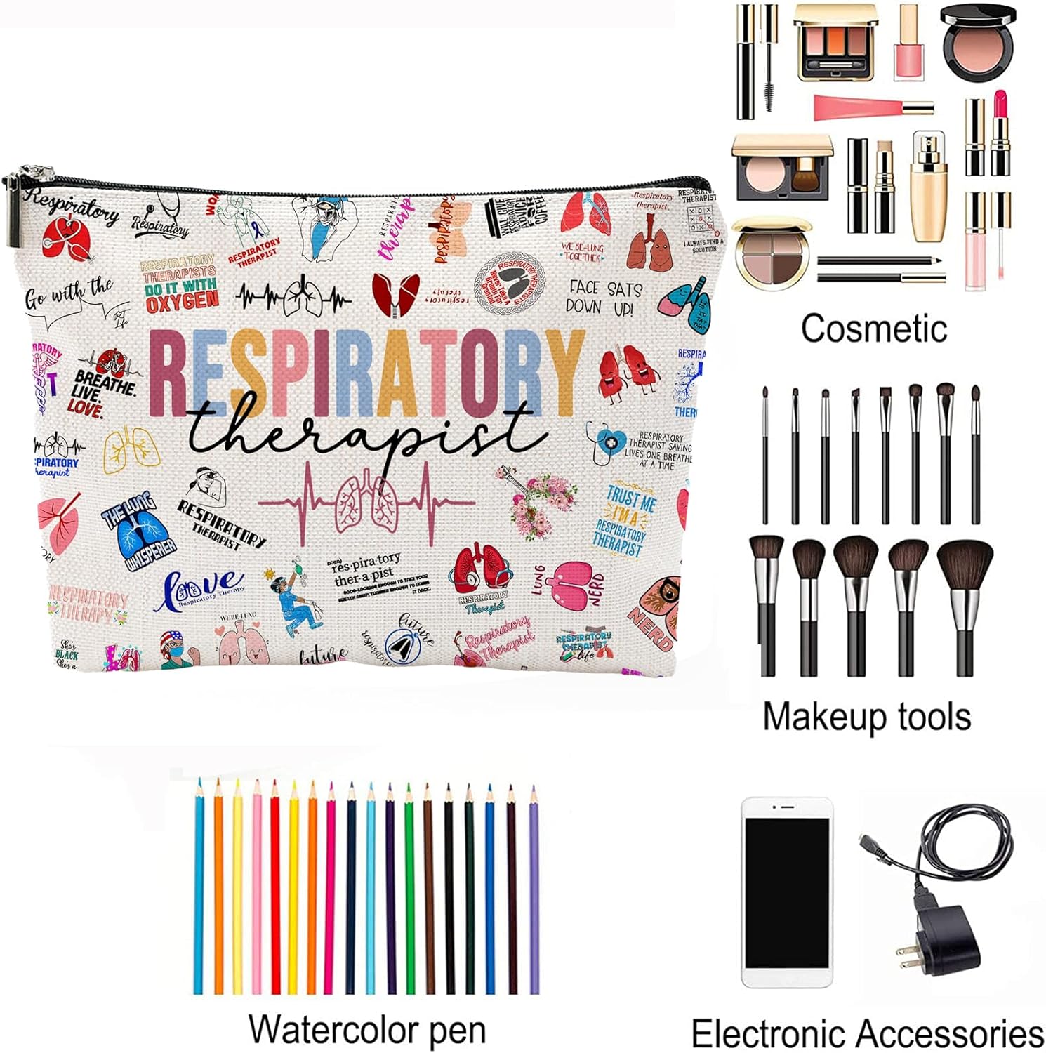 Respiratory Therapist Gifts Makeup Bag Respiratory Therapist Gifts RT Gift for Women Work Adult Humor Employee Pulmonology Nurse Coworker Graduation Birthday