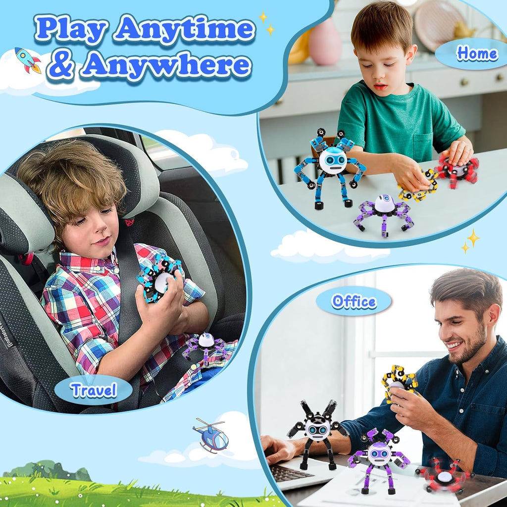 2 PCS Transformable Fidget Spinners Toys for Kids and Adults Stress Relief Sensory Toy for Teens Boys Autism Cool Fingertip Gyros Boy Girl Travel Party Favors Birthdays Gifts Stocking Stuffer