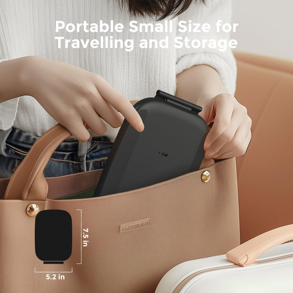 Rechargeable Travel Mirror with Light, Portable Mirror, 3 Color Light, 7.5 inch LED Folding Makeup Mirror (Black)