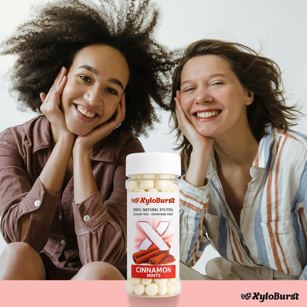 XyloBurst - Xylitol Mints | Sugar Free Breath Mints for Oral Health | Gluten Free, Vegan, Keto Friendly | Aspartame Free Mint | Cinnamon | 200 Count Jar, 3-Pack