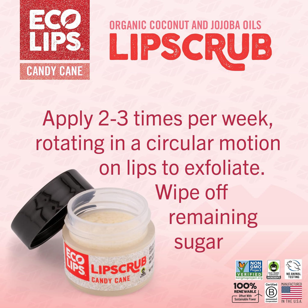 Eco Lips Sparkling Vanilla Mint Candy Cane Lip Mask and Sugar Lip Scrub for Holiday Gifting, Stocking Stuffers, 0.25 oz. (2 ct)