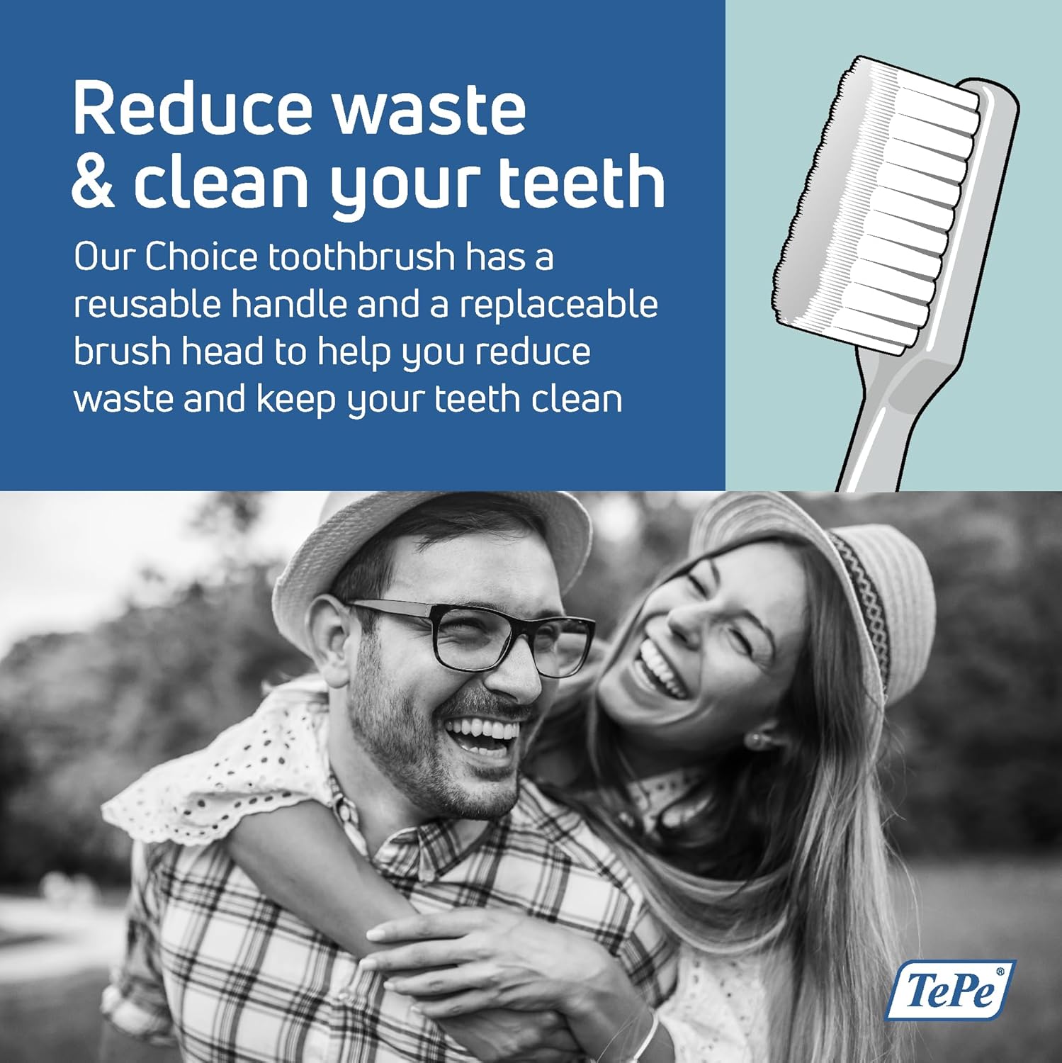 TePe Choice Soft Toothbrush, Dental Toothbrush for Teeth Cleaning with 3 Replaceable Toothbrush Heads, Gray