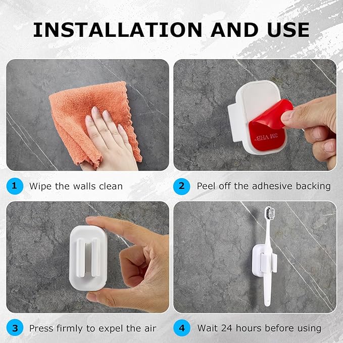 4PCS Toothbrush Holder Wall Mounted, Self Adhesive Electric Toothbrush Organizer for Bathroom, Waterproof Multi-Function Holder for Dorm, Cabinet(White)