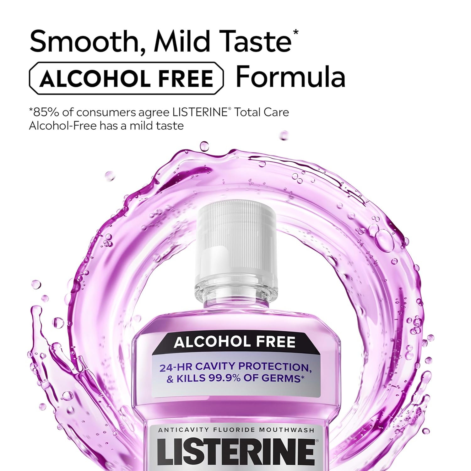 Listerine Total Care Alcohol-Free Anticavity Fluoride Mouthwash, 6 Benefit Oral Rinse to Help Kill 99.9% of Germs That Cause Bad Breath, Strengthen Enamel, Fresh Mint Flavor, 1 L