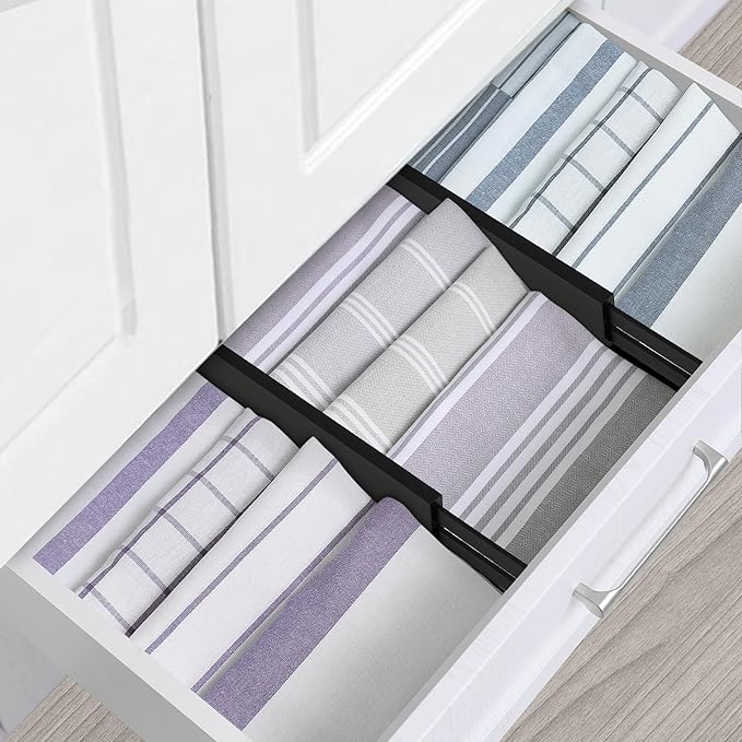 Utoplike 4 pcs Bamboo Kitchen Drawer Dividers Large, Adjustable Black Drawer Organizers, Spring Loaded, Works in Kitchen, Dresser, Bathroom, Bedroom, Drawer, Desk, 2.4" H