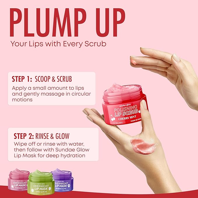 Lip Scrub with Cherry Mint – Gentle Exfoliation, Deep Hydration & Lip Repair – Softens & Revitalizes Dry Cracked Lips – Dermatologist Tested, Korean Skin Care – Clean Beauty – 1 Pack