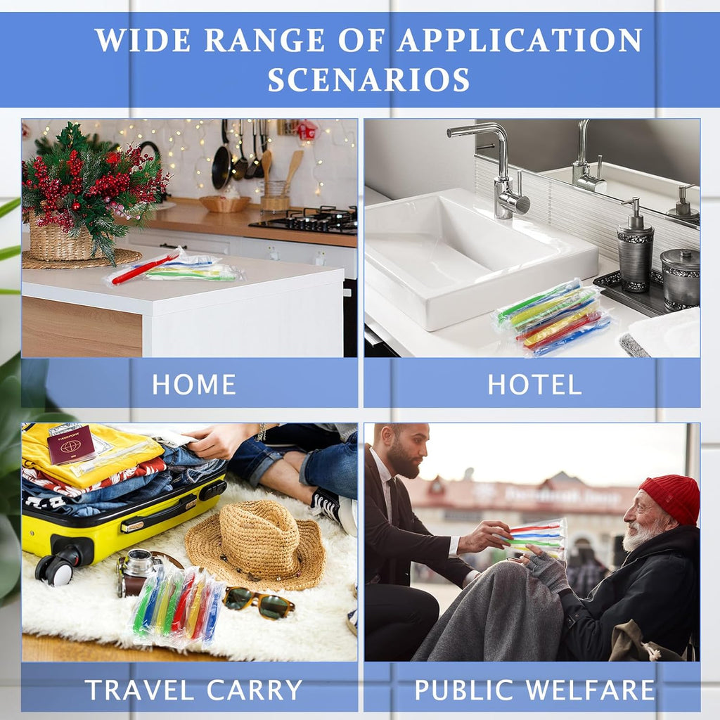 Tioncy 200 Pack Prepasted Disposable Toothbrushes Individual Wrapped Toothbrushes Soft Bristle Travel Toothbrush Single Use Wrapped for Hotel, Camp, Travel and Gift for The Homeless (Dopamine Colors)