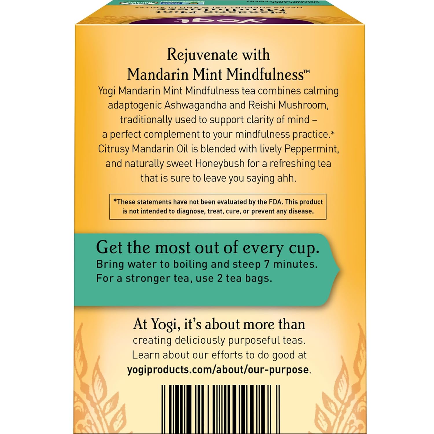 Yogi Tea Mandarin Mint Mindfulness - 16 Bags per Pack (4 Pack) - Organic Mandarin Mint Tea - Calming Herbal Tea - Includes Ashwagandha, Reishi Mushroom, Mandarin, Peppermint & More
