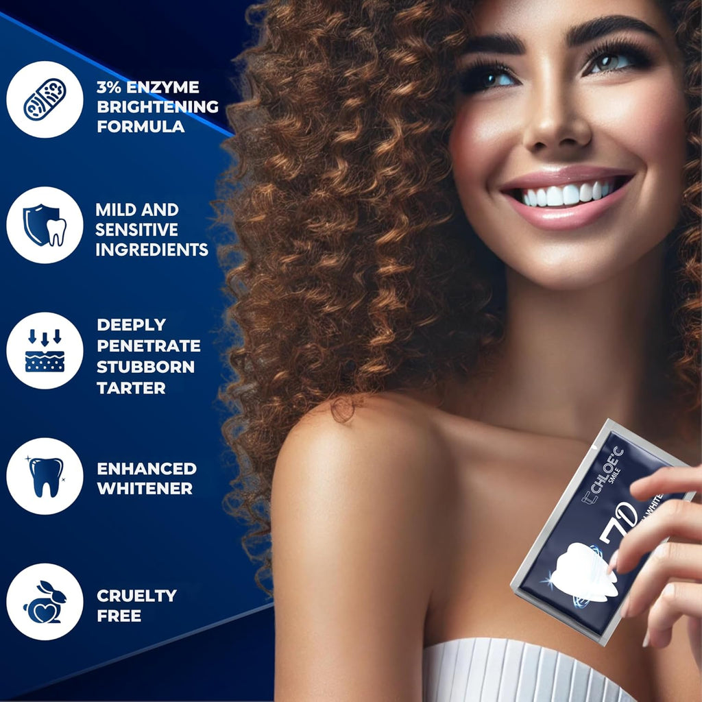 Chloe’C Teeth Whitening Strips | 7 Mint-Flavored Treatments for Sensitive Teeth | Non-Toxic Whitening Strips | Enamel Safe & Peroxide-Free | Removes Stains in 7 Days | Gentle-Effective Teeth Whitening