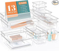 13 PCS Drawer Organizer Set, 5 Varied Size Bathroom and kitchen Drawer cabinet organizer Trays, Clear Storage Bins for Makeup, Jewelry, Utensils and Gadgets