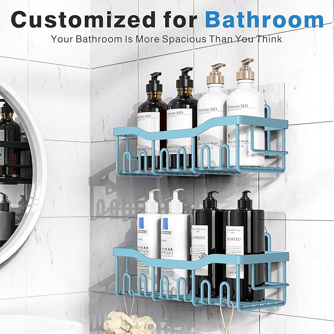 EUDELE Shower Caddy 2 Pack, Adhesive Shower Organizer for Home Decor & Kitchen Organizers, No Drilling, Rustproof Stainless Steel Bathroom Shelves