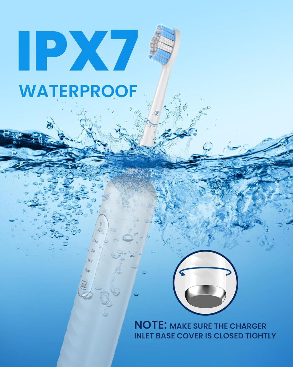 Electric Toothbrush with Water flosser, 3 in 1 Teeth Cleaning Kit with 7 Modes, Electric Toothbrush and flosser Combofor Adults, Water Flosser Portable for Travel and Home (White)