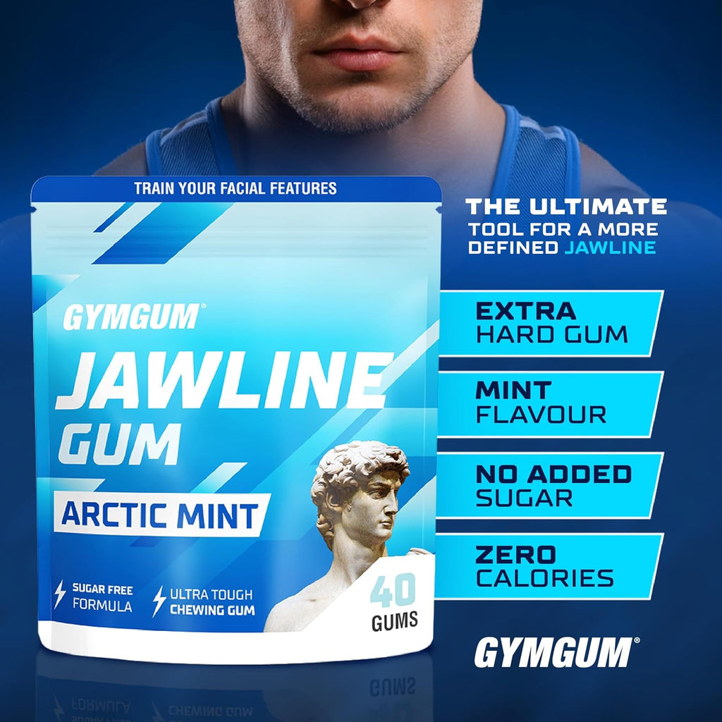 Gymgum Jawline Gum | Hard Chewing Gum For Jaw Strength | Train Your Facial Features - Mewing Jaw Gum | Ultimate Jawline Exerciser | 0 Calories & Sugar Free Hard Gum (Arctic Mint, 120 Count)
