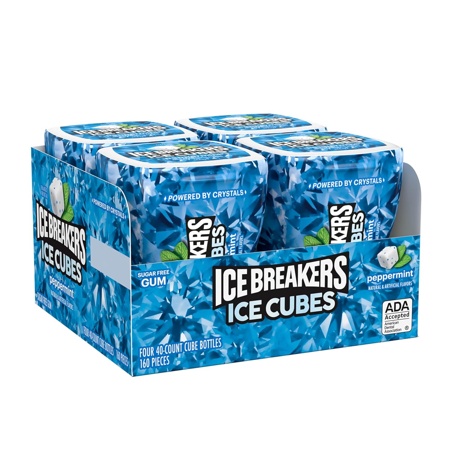 ICE BREAKERS Ice Cubes Peppermint Sugar Free Chewing Gum Bottles, 3.24 oz (4 Count, 40 Pieces)