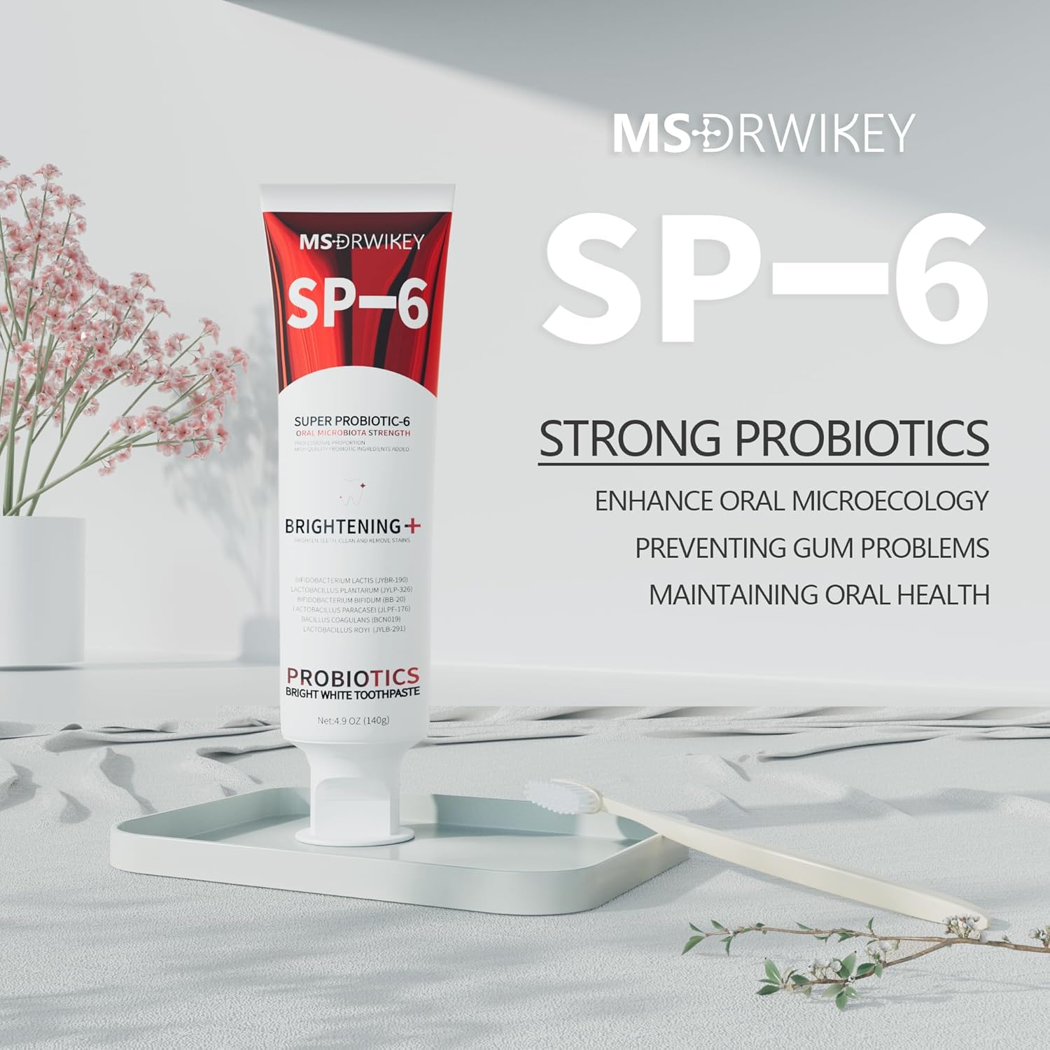SP-6 Probiotic Whitening Toothpaste - Enhanced Formula with 6 Probiotics for Teeth Whitening and Gum Health - Enamel-Safe, Fluoride-Free, Fresh Mint Flavor, 4.6oz (3)