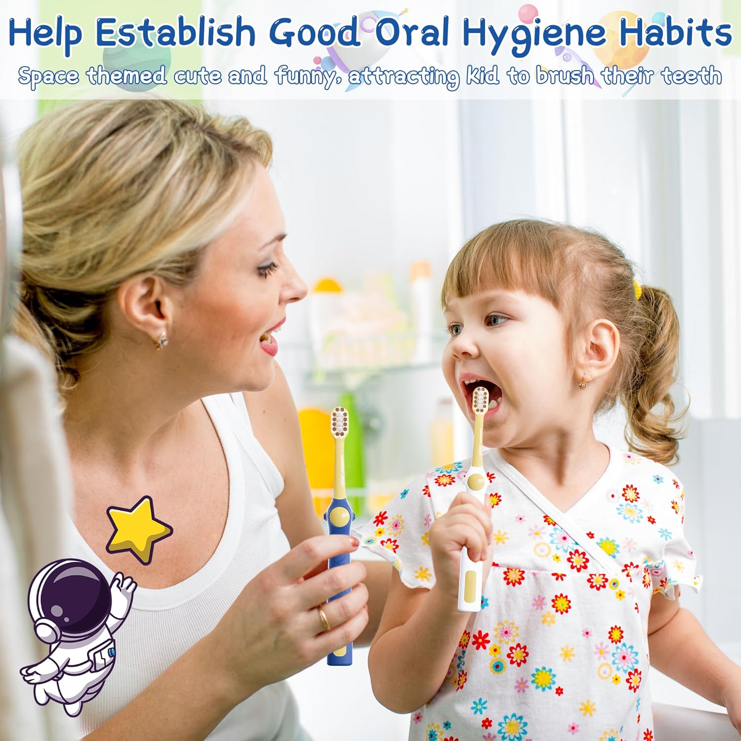 EASICUTI Extra Soft Toddler Toothbrushes 8 Pack, Space Style Kids Toothbrushes for Ages 2-12 Years, Baby Toothbrush 12 Months and up, Childrens Toothbrush Help Remove Plaque and Stains-Blue, White