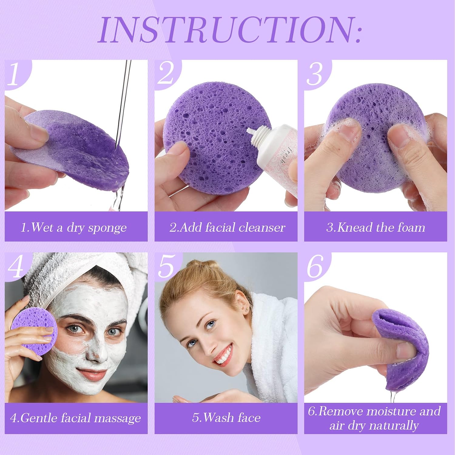 Sieral 120pcs Compressed Facial Sponges Disposable Natural Face Sponges Round Soft Pads with Container for Washing Face Cleansing Exfoliating Esthetician Makeup Removal Travel(Purple)