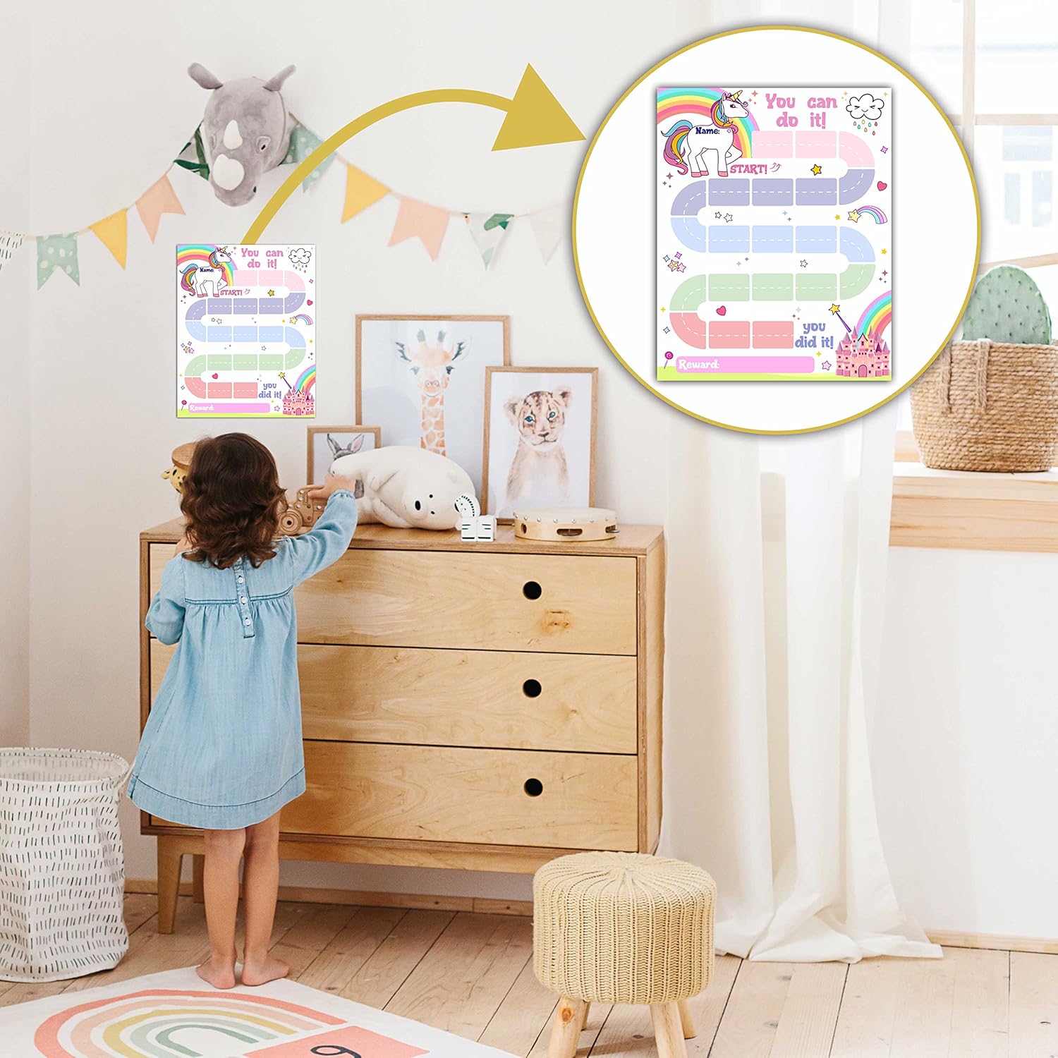 10 Unicorn Reward Chart with 216 Round Stickers, Incentive Behavior Chart for Kids at Home Classroom, Kids Routine Daily Chore Sticker Chart-A20